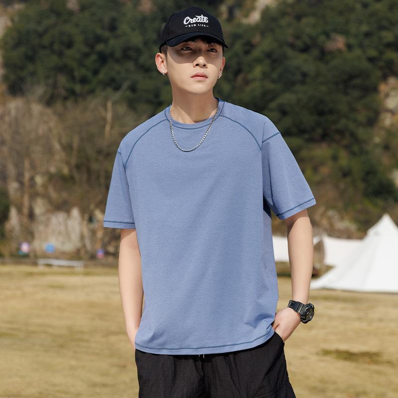 Men Raglan Sleeve Contrast Stitch Quick Dry T Shirt Casual Loose Fit Summer Top