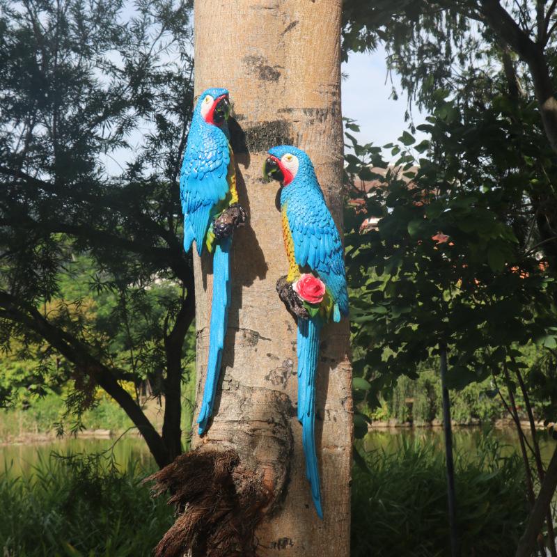 Golden Macaw Pendant Garden Sculpture - Resin Bird Home Décor