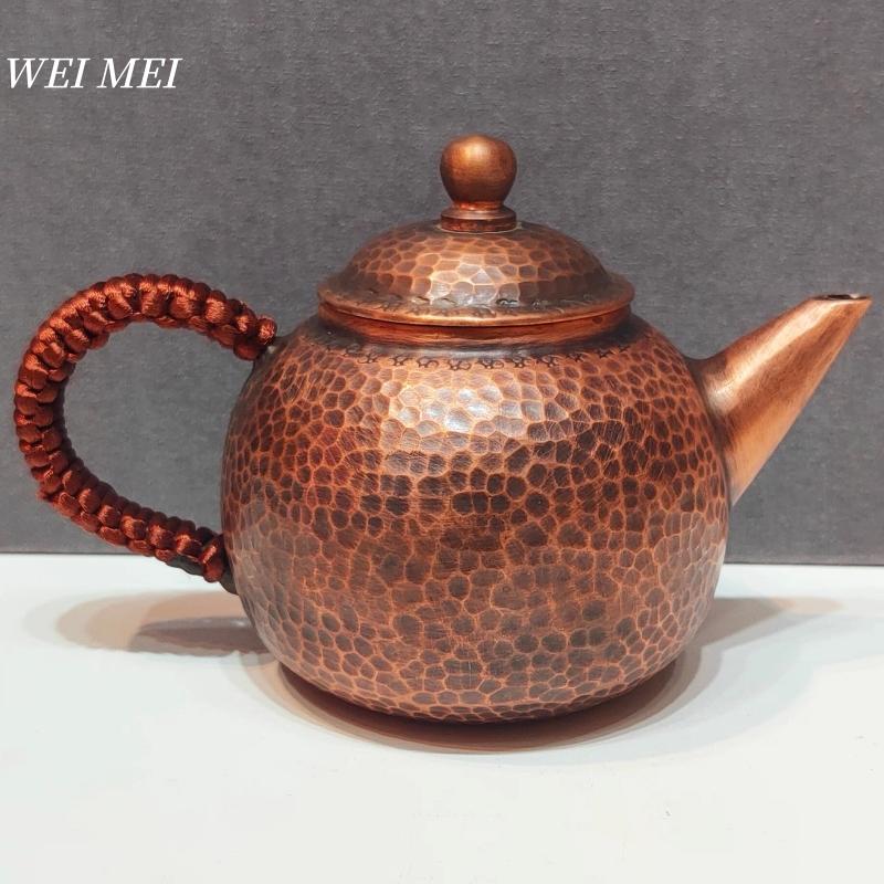 Handcrafted Small-Sized Vintage Pure Copper Coffee Pot,200 Ml Boiling Tea Kettle And Brewing Coffee,Hammer Texture Pot Tableware