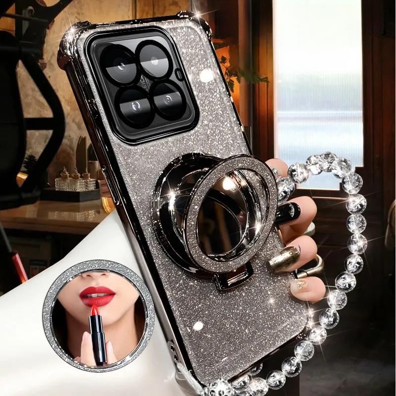Shockproof GLITTER Plating Crystal Bracelet Magsafe Phone Holder Case For Xiaomi Mi 14 13 12 Pro Cover