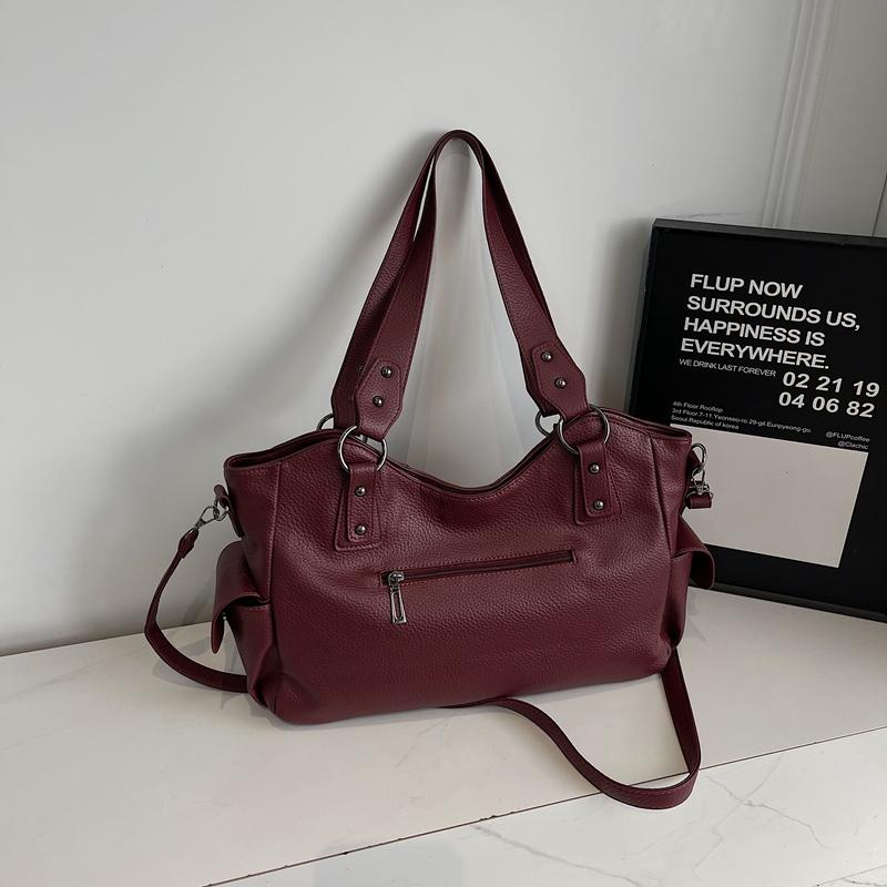 Faux Leather Tote Bag for Women Fashion Shoulder Handbag with Zipper Pockets and Adjustable Strap