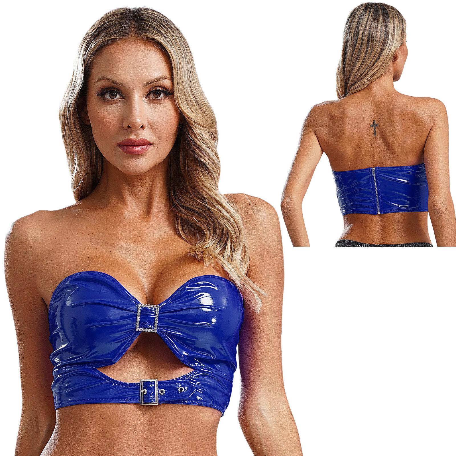 

Жіночі металеві бюстгальтери з ПУ Топи Камзол Бюстьє Білизна Рольові костюми Музичний фестиваль Рейв-вечірка Клубний одяг у стилі панк XXL синій