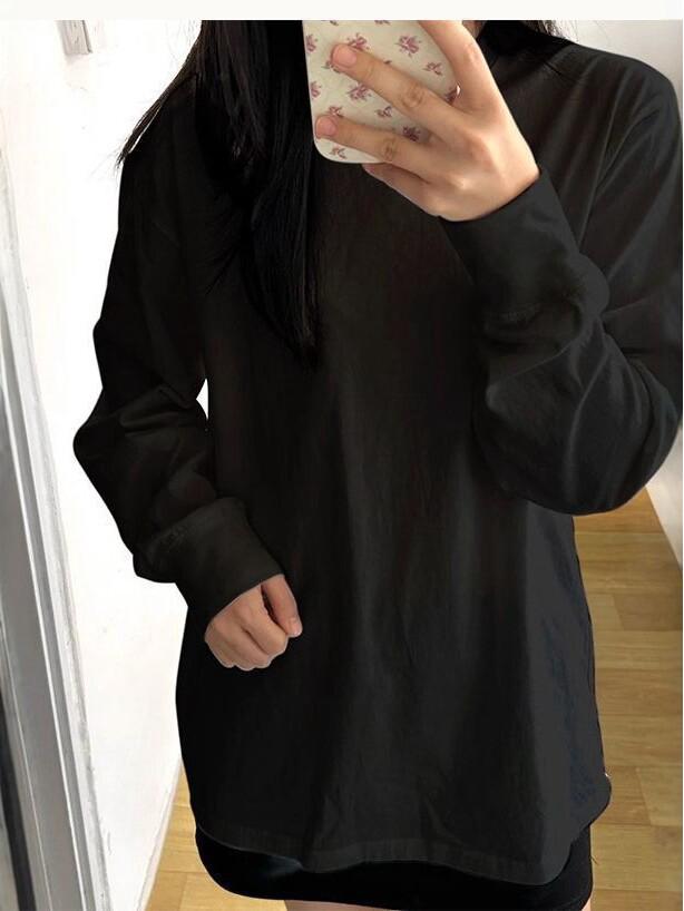 2025 Korean Style Loose Long Sleeve Women's White T-shirt: Versatile Autumn/Winter Base Layer