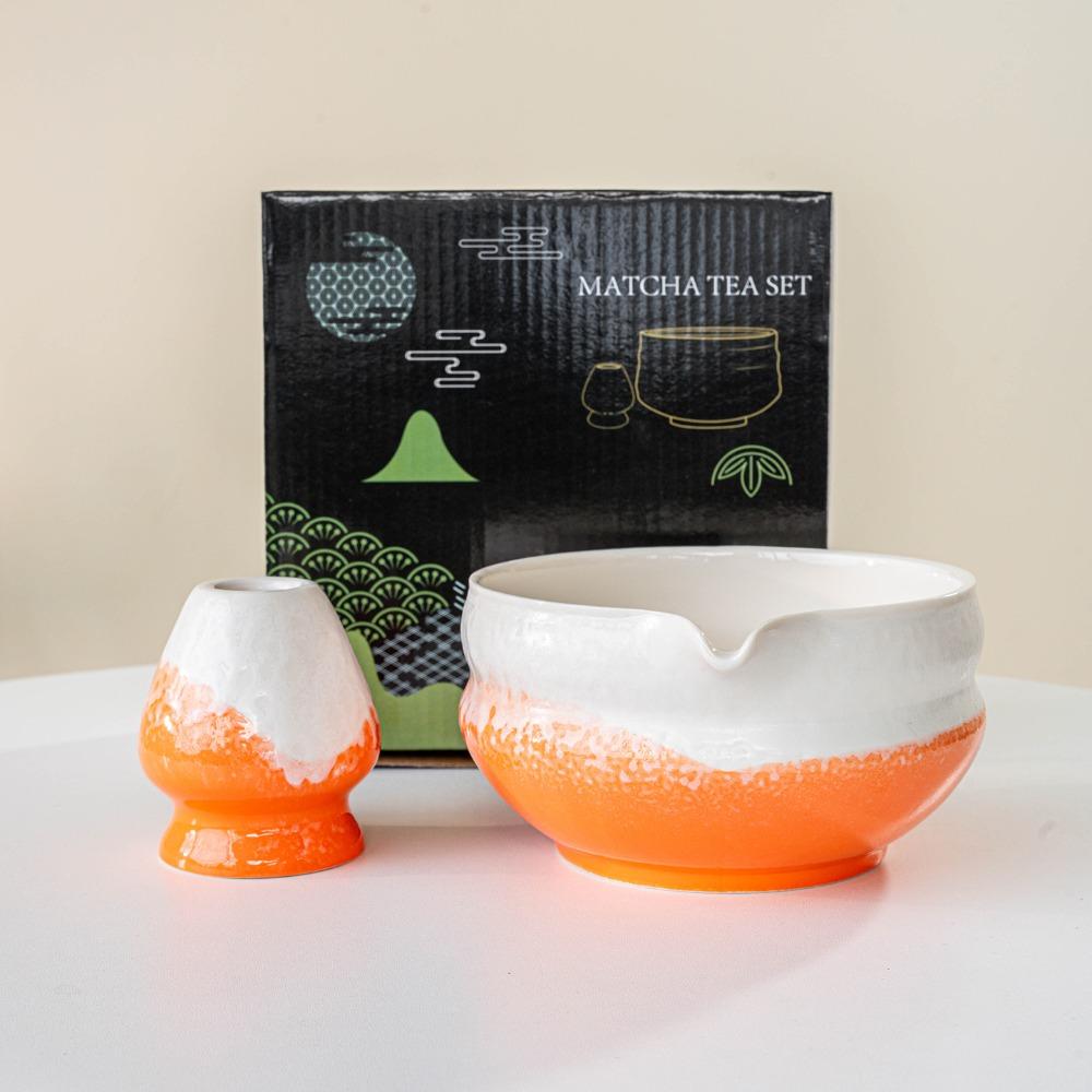 New Ceramic Matcha Bowl Reusable with Pouring Spout Matcha Whisk Holder Multicolored Japanese Tea Set Tea Lovers