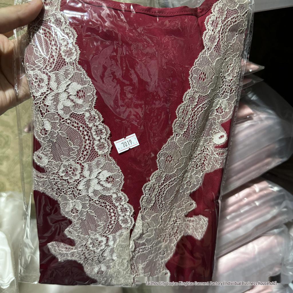 7019 Women's Sexy Lace Silk Nightgown & Bathrobe Set