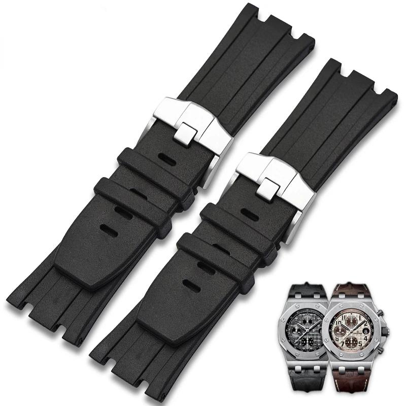 Vodotěsný gumový silikonový řemínek na hodinky Pánský řemínek pro AP 15710 26067 26470 15703 26178 Aibi Royal Oak Offshore Series 28mm Černý