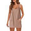 2023 Summer Solid Color Sleeveless Tank Dress with Thin Straps and Pocket