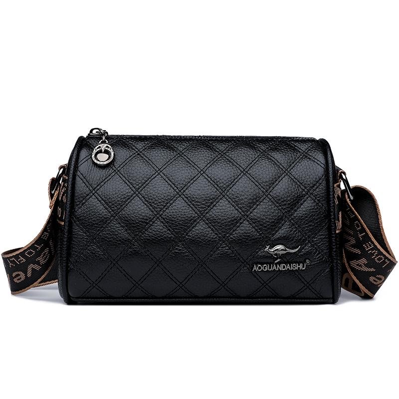 Monochromatic cowhide shoulder bag for women  genuine leather large capacity feminine bag