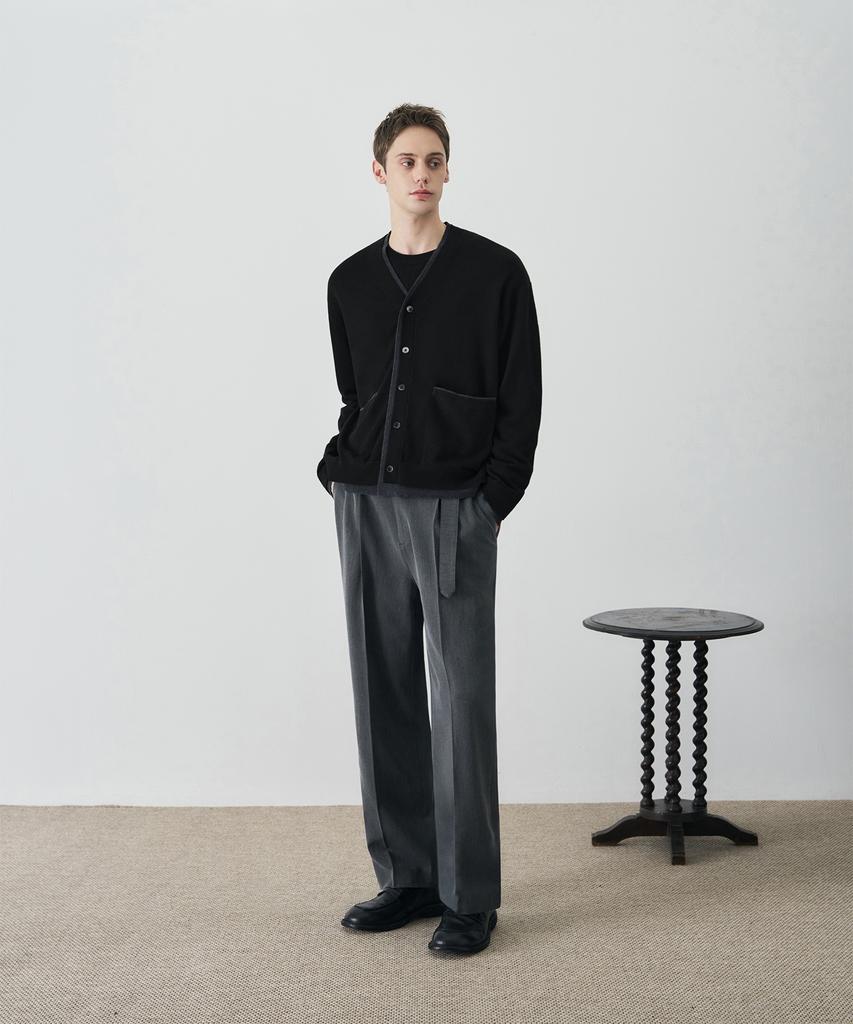 Draw Fit Wool Blend Layered Crop Cardigan [Black]