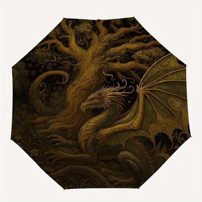 Dragon Tree Fantasy Circular Wall Art Decor Umbrella, Cute Umbrella with Cute Design, Portable 3-Fold Compact Umbrella for Men & Women, Valentine's Da