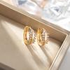 Elegant Korean Double Row Zirconia Stud Earrings for Women - Silver Needle Design