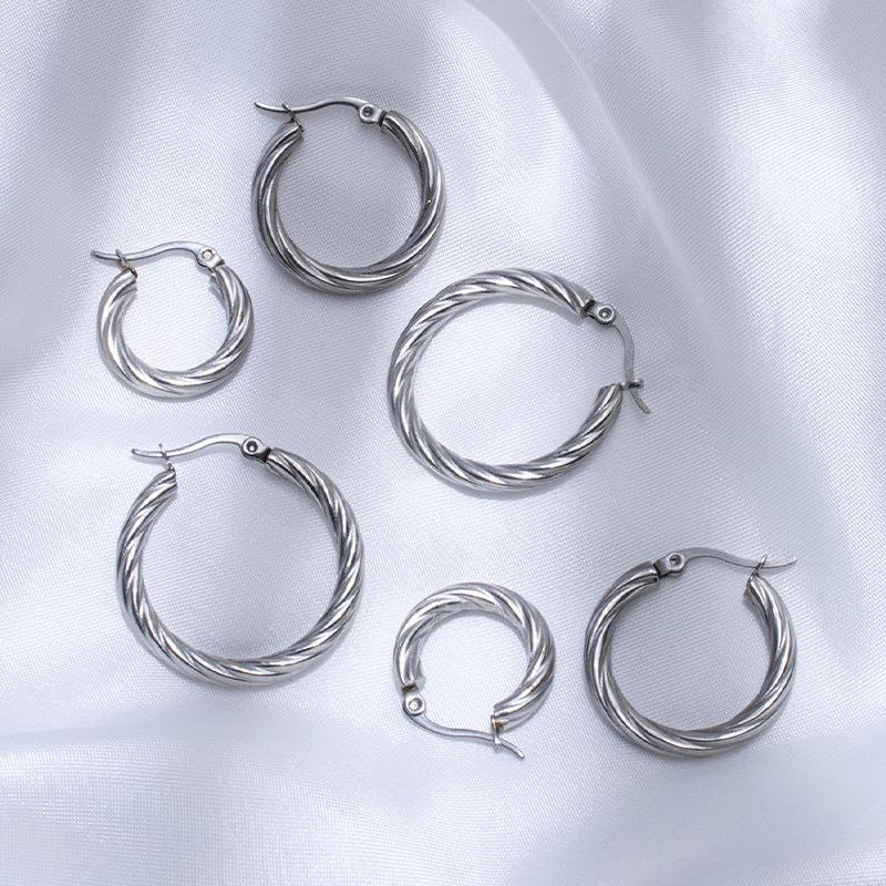 Classic Trendy Twisted Round Hoop Earrings For Women Stainless Steel 3mm Thick Ear Buckle Earrings Vintage Jewelry Accessories