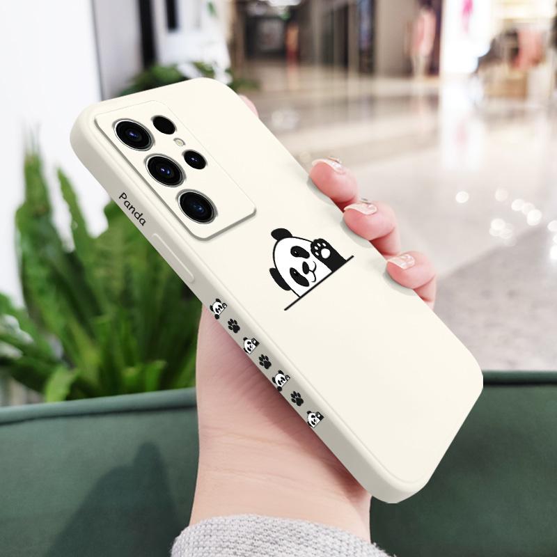 

Panda Cute Label Phone Case For Samsung Galaxy S25 S24 S23 S22 S21 S20 S10 Ultra Plus FE Note 20 Ultra 10 Plus Cover Galaxy S22