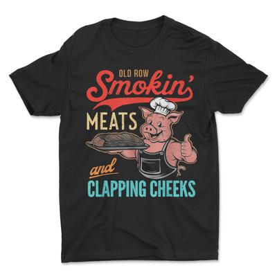 Old Row Smokin Meats Clapping Cheeks T-Shirt  , Funny BBQ  Grillin , Adult Humor Unisex T-Shirt
