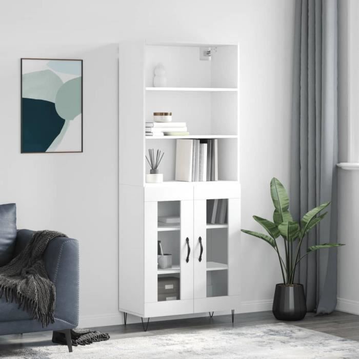 VidaXL Buffet haut Blanc 69,5x34x180 cm Bois d'ingénierie 3189309