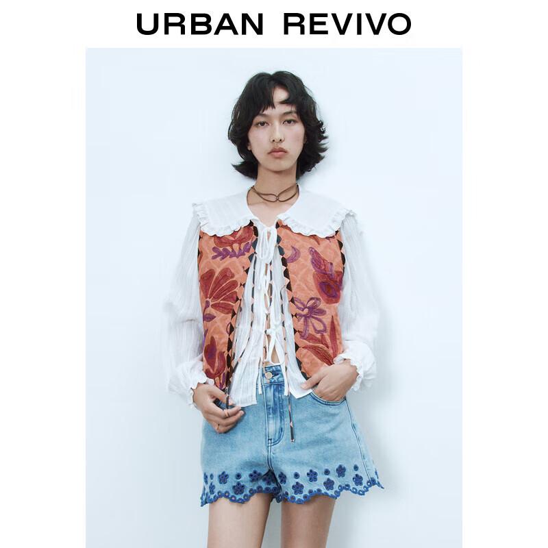 

Женский ретро жилет без рукавов с цветочным принтом и завязками на талии M