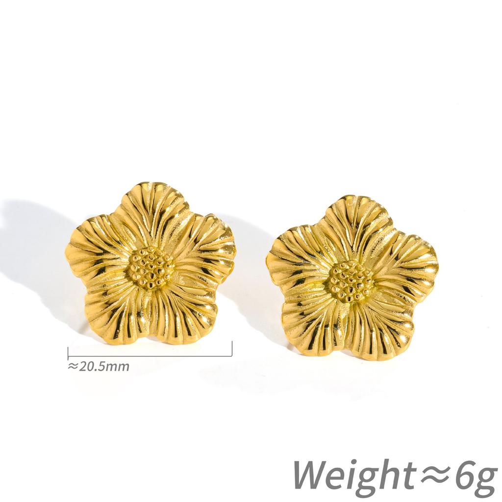 French fashion design sunflower stud earrings popular retro titanium steel earrings women's autumn and winter versatile