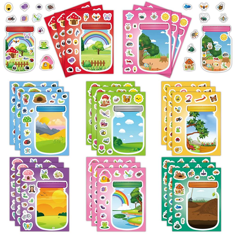 8/16sheets Outdoor Bottle World Make a Face Puzzle Stickers Insect Animal Cartoon Decals DIY Assemble Jigsaw Sticker Sticker Toy