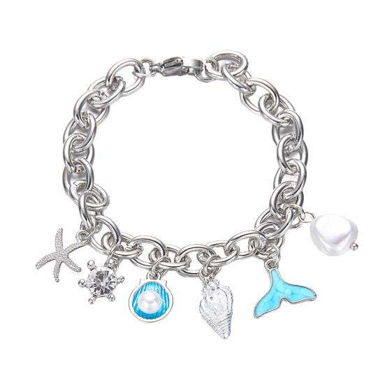 Beach Bracelet Imitation Pearls Shell Starfish Pendant Coastal Style Bracelet Lightweight Vacation Bracelet Jewelry Gift