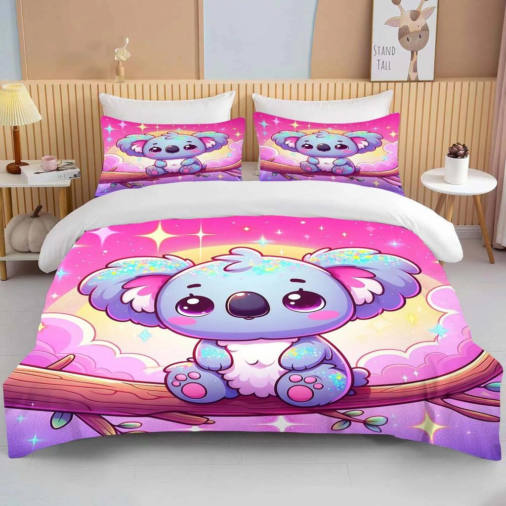 Cartoon Koala Print 2/3PCS 1Quilt Cover 1/2Pillow Cases Bedding Set Duvet Set Comforter Bed Set Queen King Size Home Textile