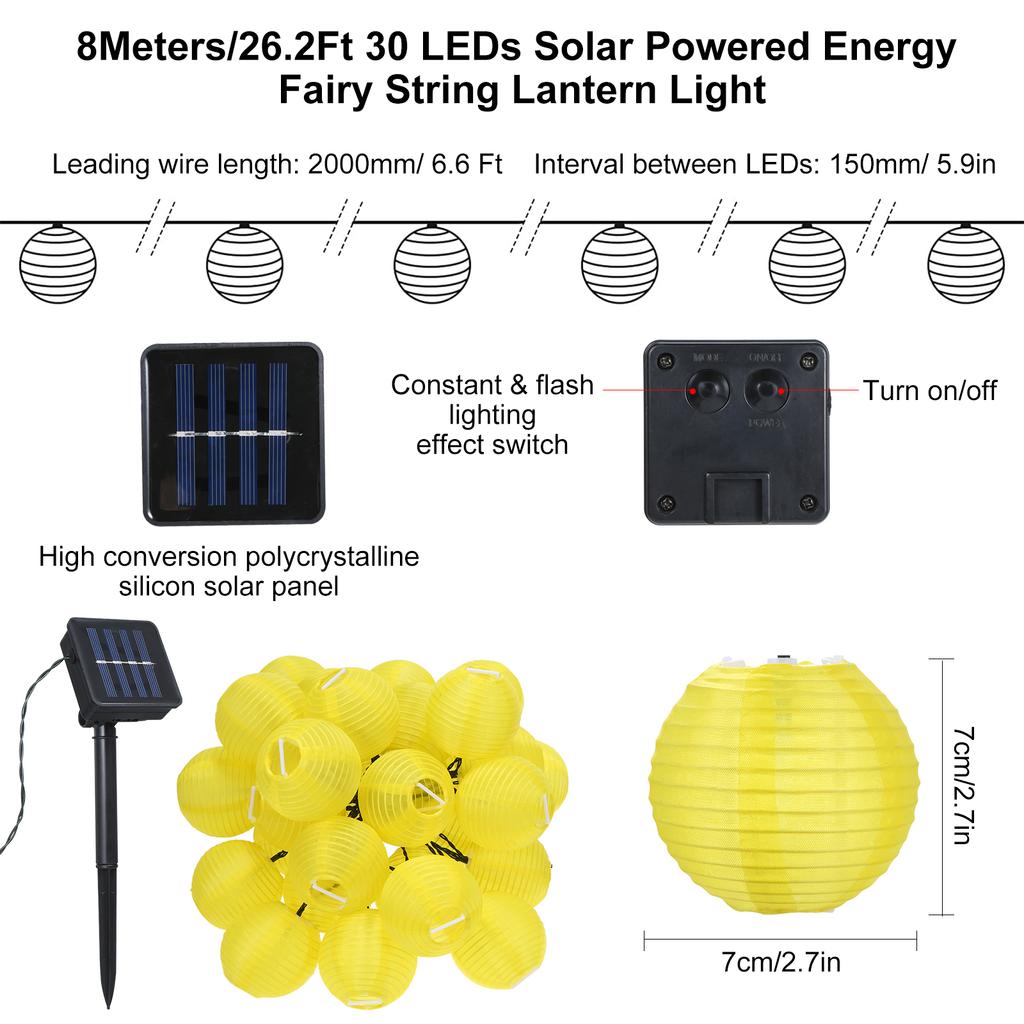 8 meter/26,2 fot 40 LED solcelledrevet energi Fairy String Lanterne Light Plenlampe med konstant