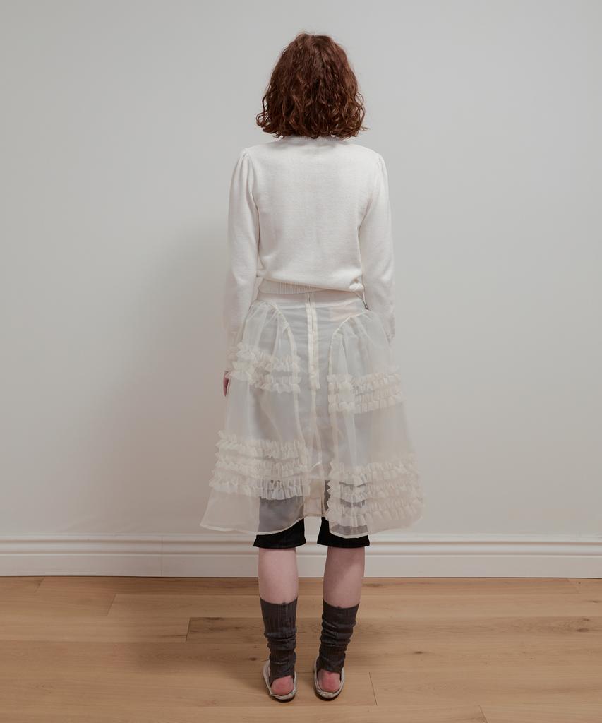 Aobteu Organza Frill Layered Skirt - Cream