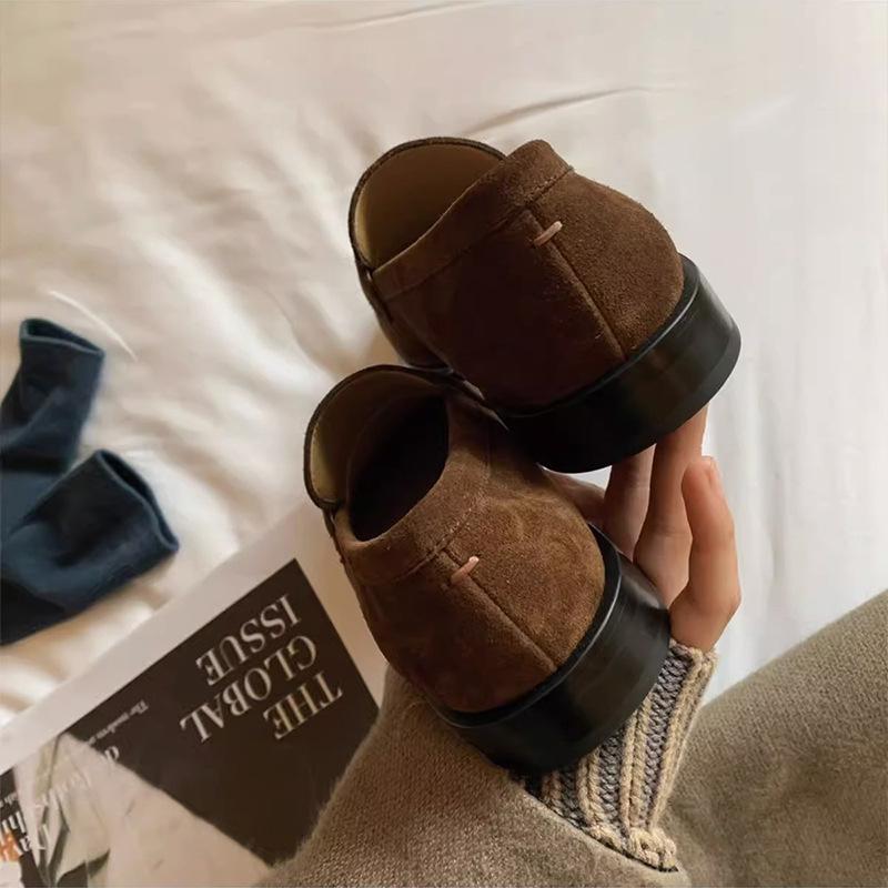 

Может быть отправлено! Женские замшевые туфли-одинарки на толстом каблуке и плоской подошве, ленивые маленькие кожаные туфли 40