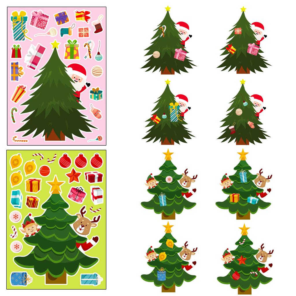 6 Photos/package Christmas Celebration Puzzle Face Swap Stickers Parent-child Interaction Christmas Tree DIY Cartoon Doodle Stickers