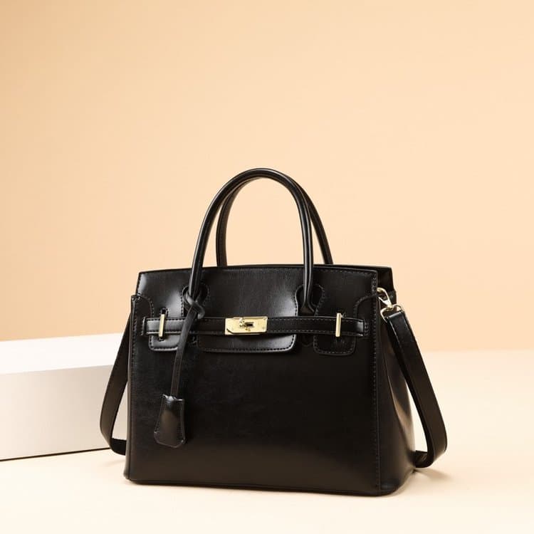 Vintage-Tragetasche mit Schloss, Damen-Schultertasche