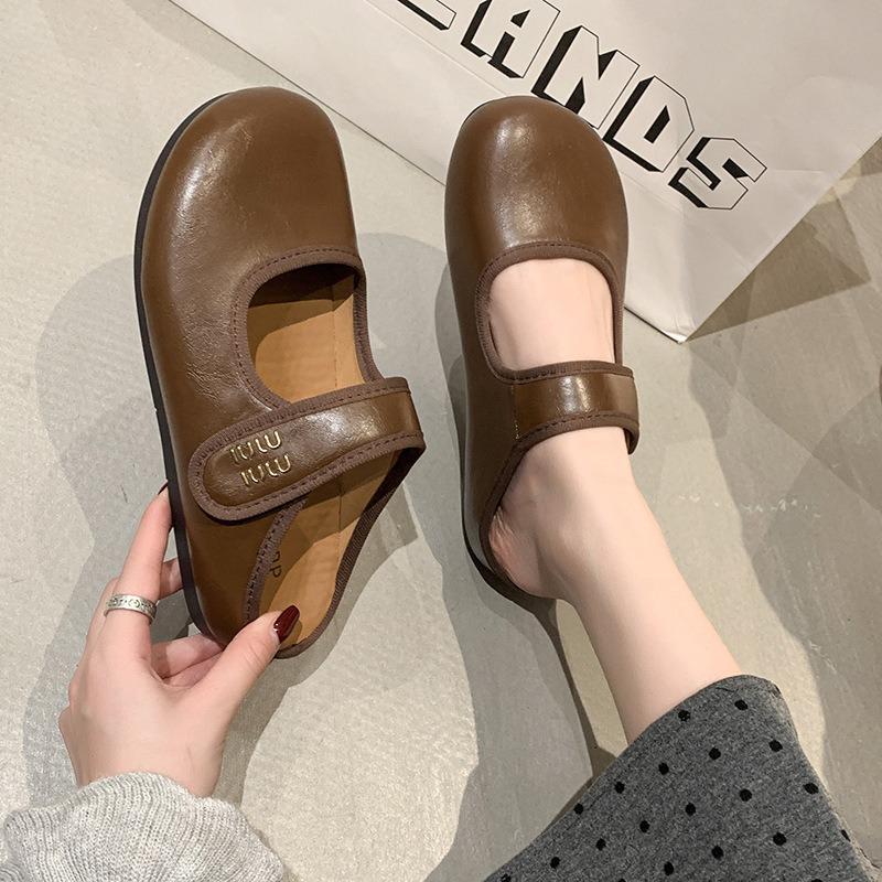 Mary Jane bag head half slippers women's outer wear spring and summer new inner height increase flat bottom Velcro drag
