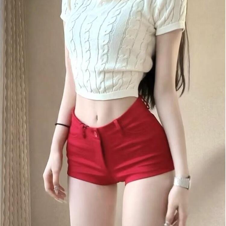 

Women s Petite American Style Red A-Line Denim Shorts 2026 Summer Collection Extra Large красный