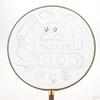 1 piece Ancient Handheld Fan Round Paddle Mandarin Handle with Fabric, Blank Patterns
