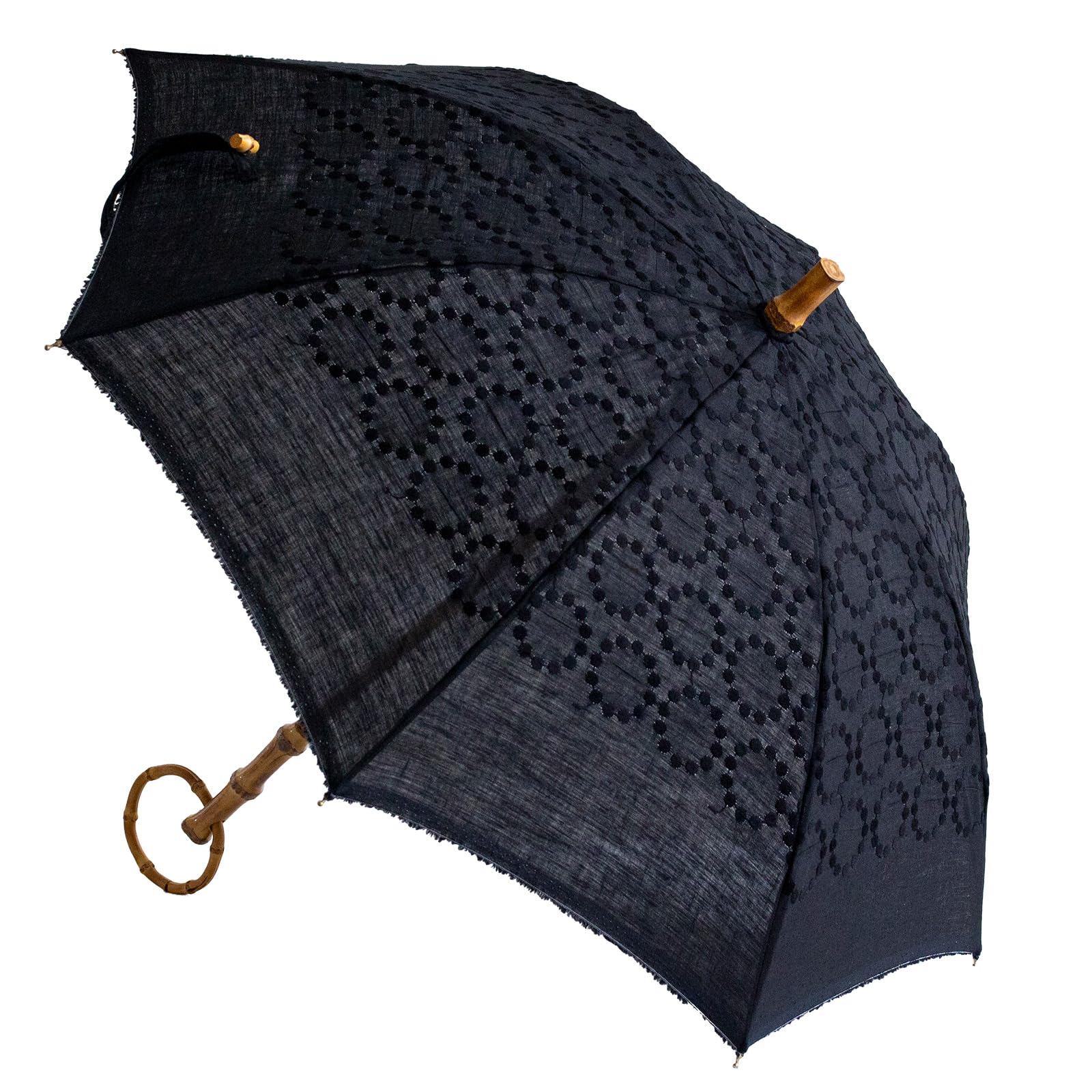 

SUR MER Зонт-трость Длинный зонт Защита от УФ-лучей Защита от УФ-лучей Сделано в Японии SUR MER Бамбуковое кольцо Вышивка кольцом Горошек (Конопля BK)