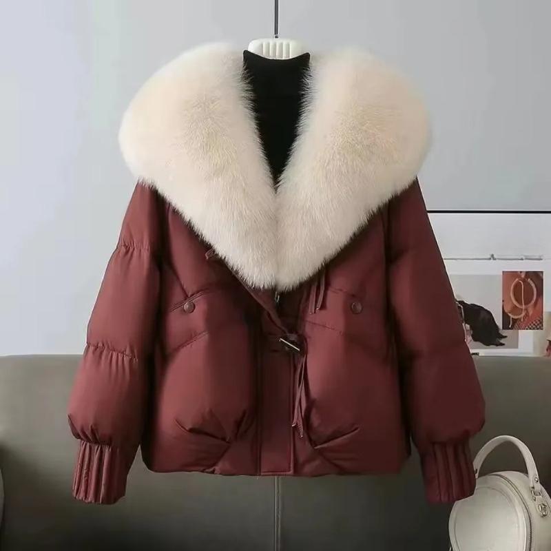 Fashion Winter Down Jacket Women Korean Big Fur Collar Thick Short Parkas Warm Snow Outerwear