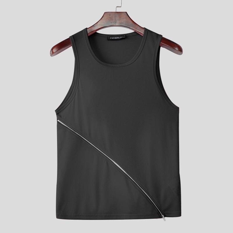 

INCERUN Men O Neck Sleeveless Zip-up Casual Sport Slim Tank Tops Undershirts M