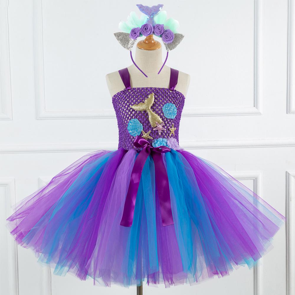 Mermaid Girl Tutu Dress with Headwear - Mesh Princess Dress for Cosplay and Stage Performances