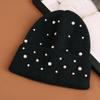 New fashionable solid color simple warm and comfortable knitted hat nail pearl decoration rabbit hair blend elegant wool hat