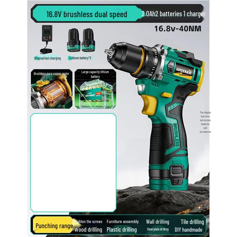 Greener 16.8V Brushless Cordless Drill CN plug (adapter included)