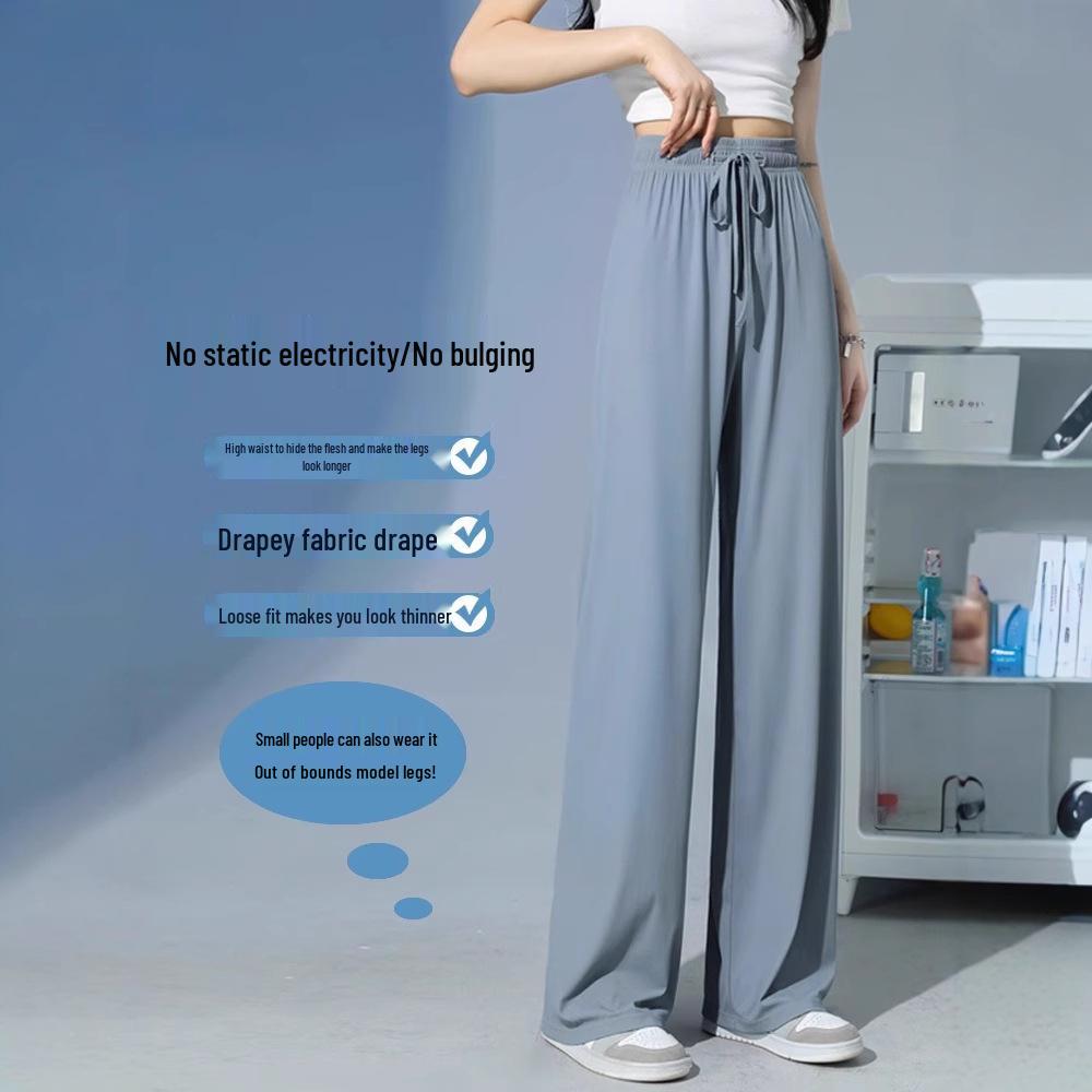 Ice Silk Women's High Waist Wide Leg Pants – Summer 2025 Petite, Cool, and Lightweight.