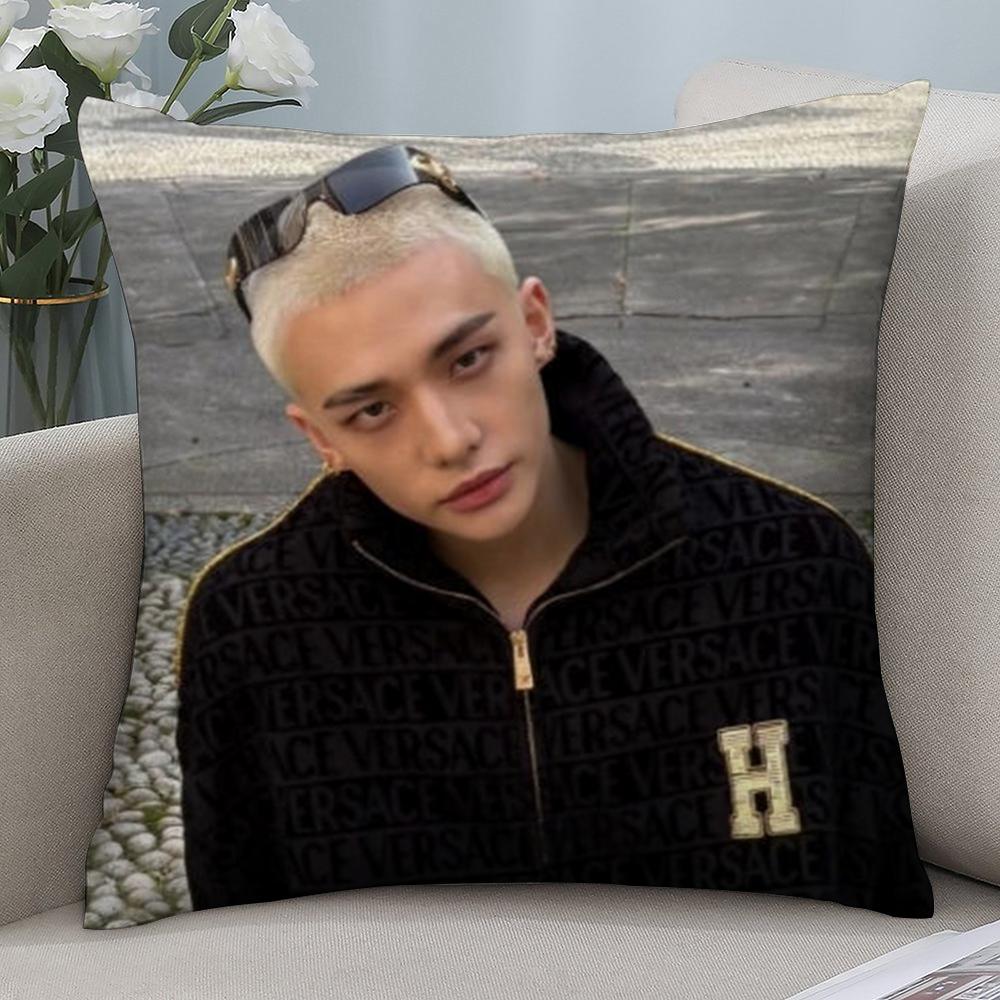 H-Hot KPOP Idol h-Hyunjin Pillow Case Short Plush Sofa Decorative Gift Home Double-sided Printing Cushion