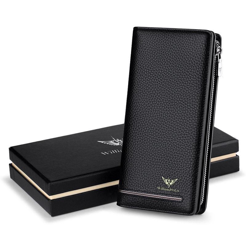 King Paul Herren Echtes Leder Diebstahlsichere Lange Reißverschlussbrieftasche