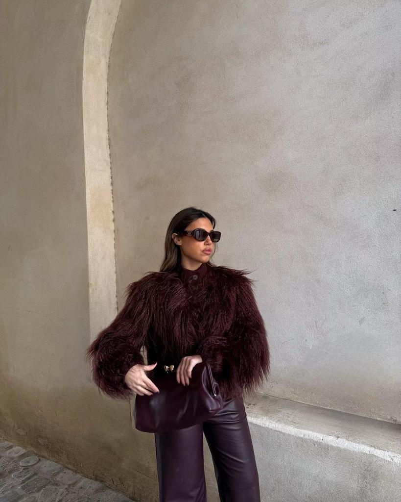 European & American Women's Spring 2025 Faux Fur Knit Cardigan