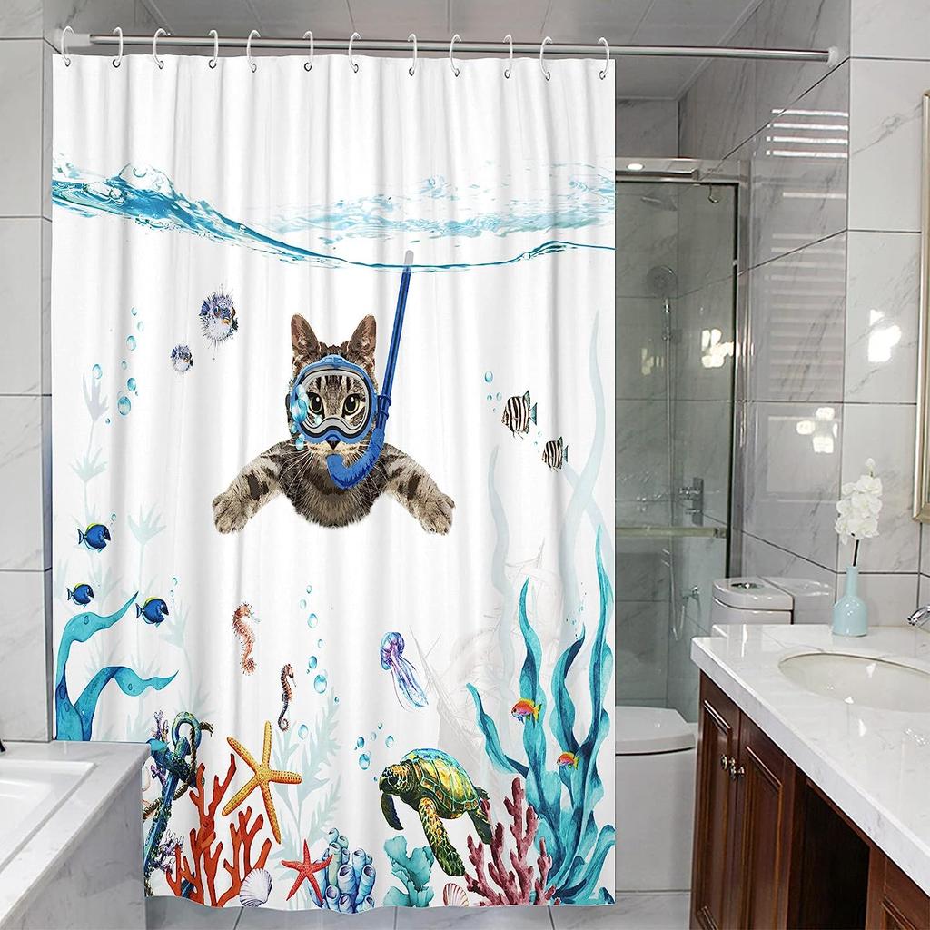 Funny Animal Cartoon Print Shower Curtain, Waterproof Shower Curtain With 12 Hooks, Bathroom Accessories, Bathroom Decoration