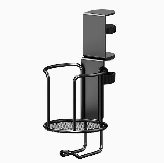 

Upgraded 2 in 1 Adjustable Clamp-on Cup Holder, No Drill Table Edge Mount, Anti-Fall Desk Drink Holder for Daily Use чёрный