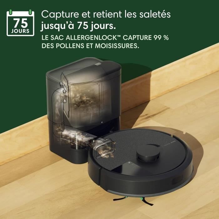 IRobot Roomba 105 Combo+AutoEmpty Dock - Robot Aspirateur Laveur 2en1 - Aspiration de 7KPa - Navigation LiDAR