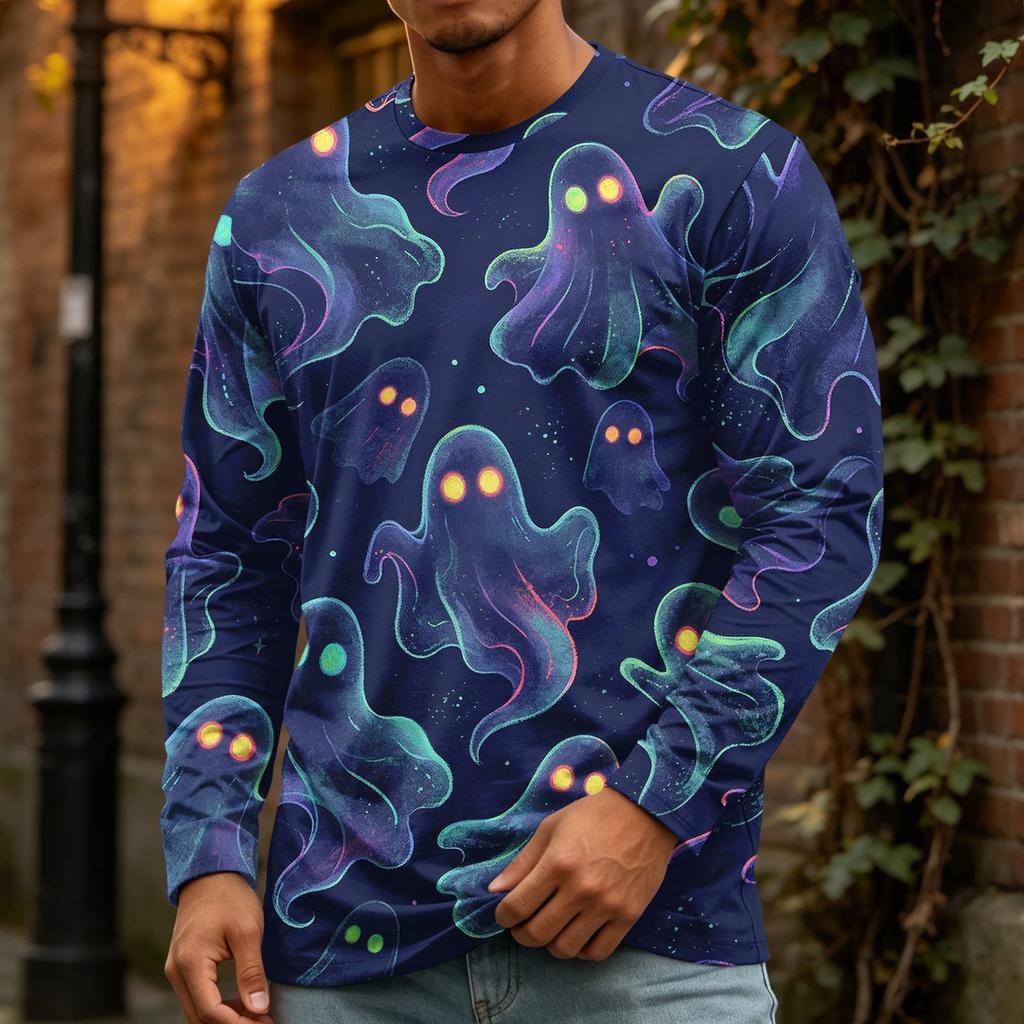 Men's Halloween Printed Crewneck Long Sleeve Top Casual Loose Fit