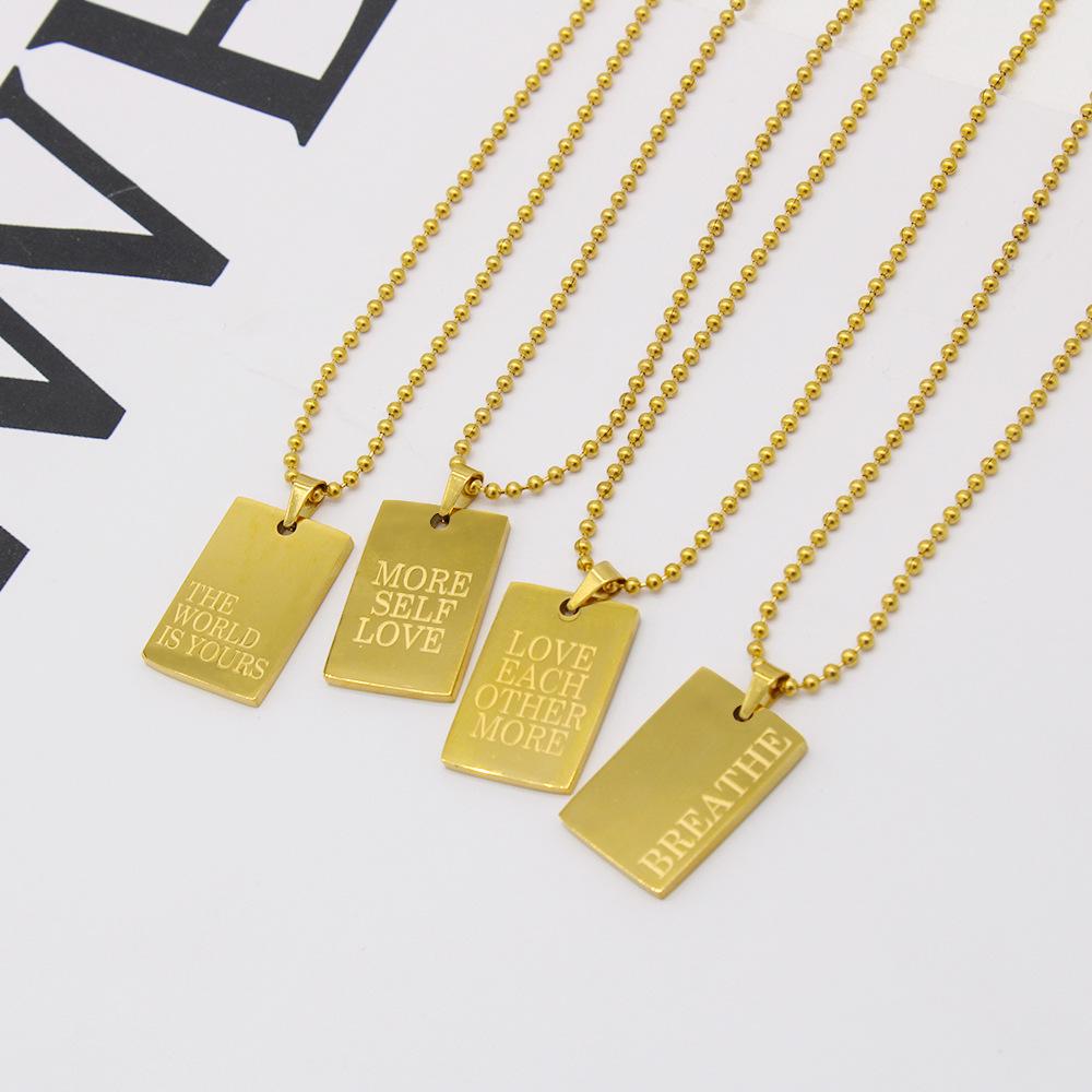 English Letter Square Pendant Stainless Steel Necklace - Vacuum Color Retention YS21