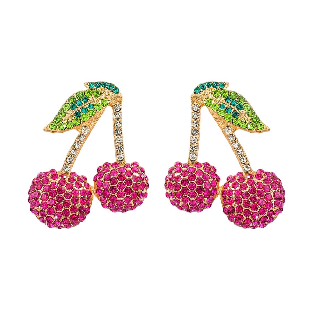 Creative fruit set diamond stud earrings cherry lemon watermelon shape earrings exaggerated fashion earrings