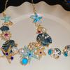 Necklace Earrings Set Featuring Starfish Shell Coral Designs With Alloy Rhinestones and Imitation Pearls for Women
