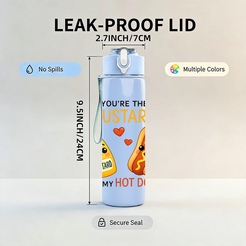 1PC Mustard Hot Dog Funny Text 750ml Color Plastic Sports Water Bottle Leakproof Flip Straw Lid Suitable for Sports Office Home Use